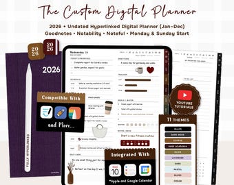 Digital Planner, GoodNotes iPad Planner, Daily planner, Weekly planner, Portrait Dark Mode Dated planner | 2026 & Undated.