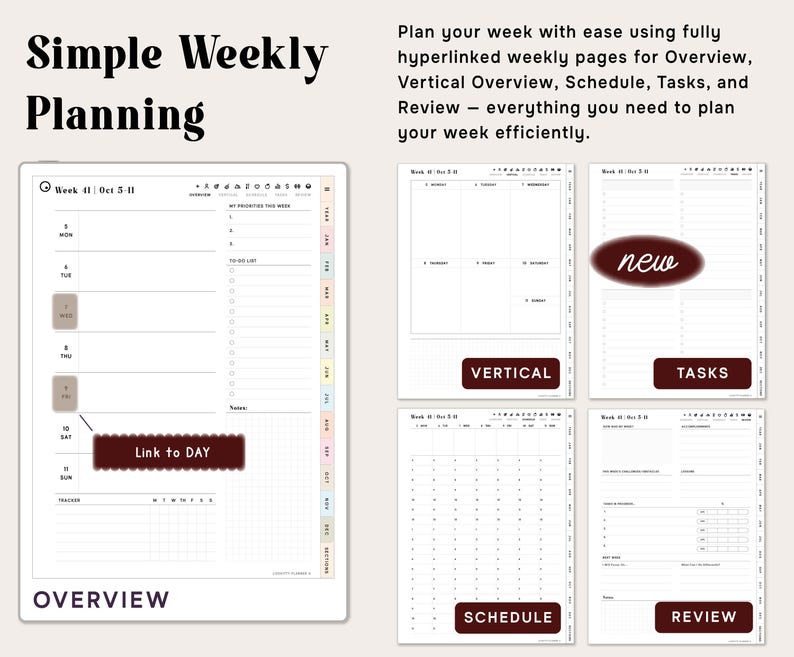 Planner Templates Compatible with reMarkable Paper Pro, 2026 2027 2028 ReMarkable 2 Tablet | Daily Weekly Monthly Productivity Calendar. image 7
