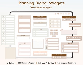 Planning Digital Widgets, Digital Planner Stickers, Essential Goodnotes Sticker Set, Pre-cropped Individual PNG, Hyperlink Sticker Book