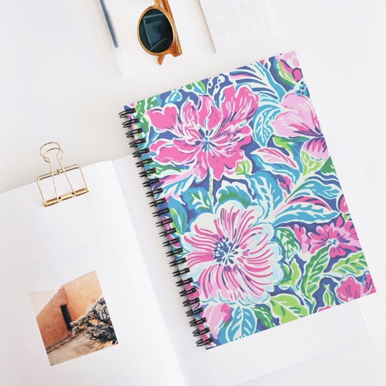 Floral Spiral Notebook, Lined Journal, Lay Flat Journal, Notetaking