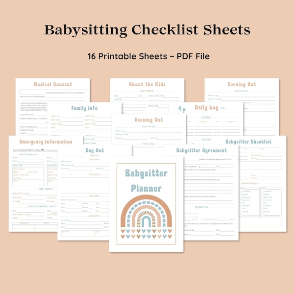 Babysitter Checklists, Printable Babysitter Notes, Babysitting Notes, Babysitter Emergency Pages, Babysitter Info Pages