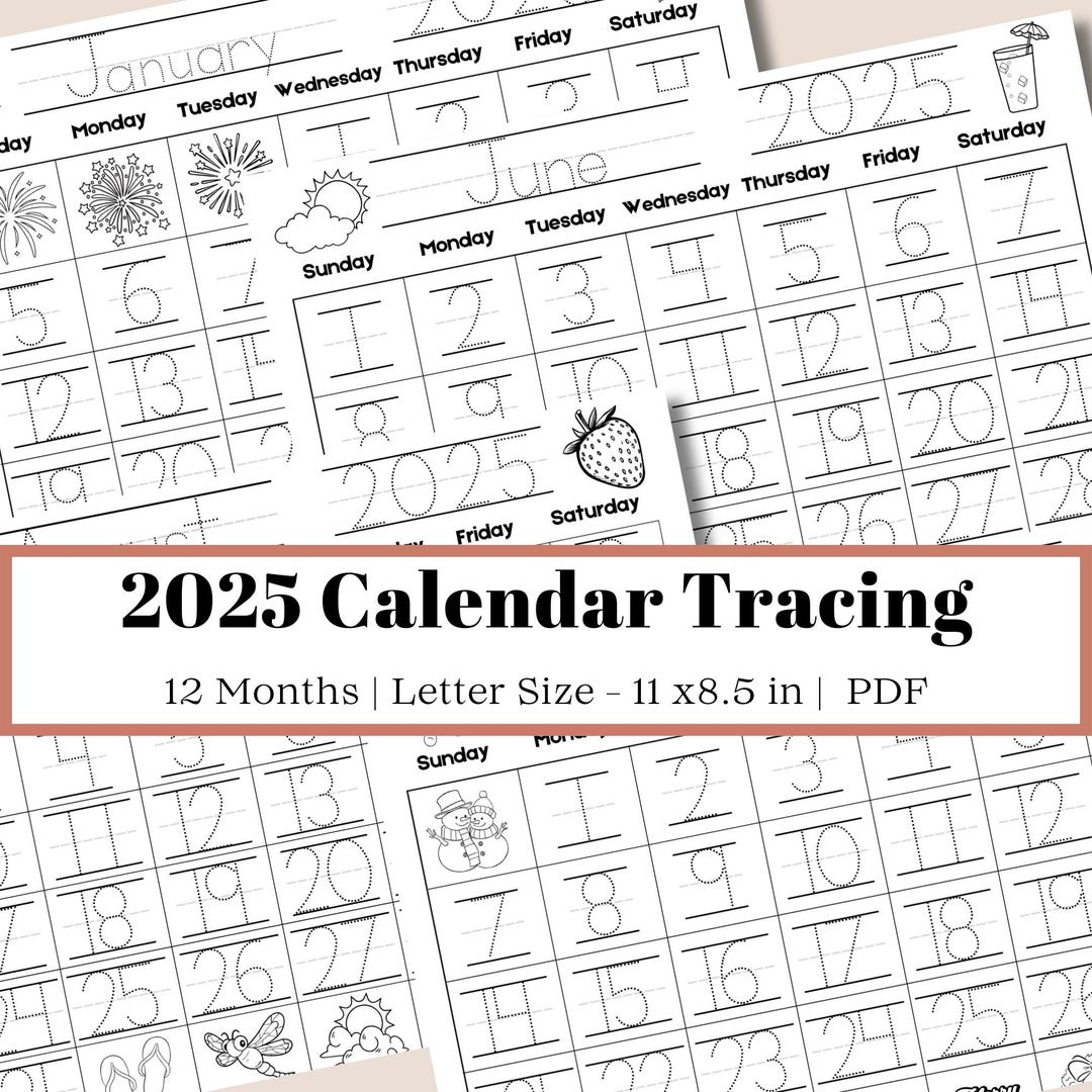 Traceable Monthly Calendars for Kids, Printable Handwriting Practice ...