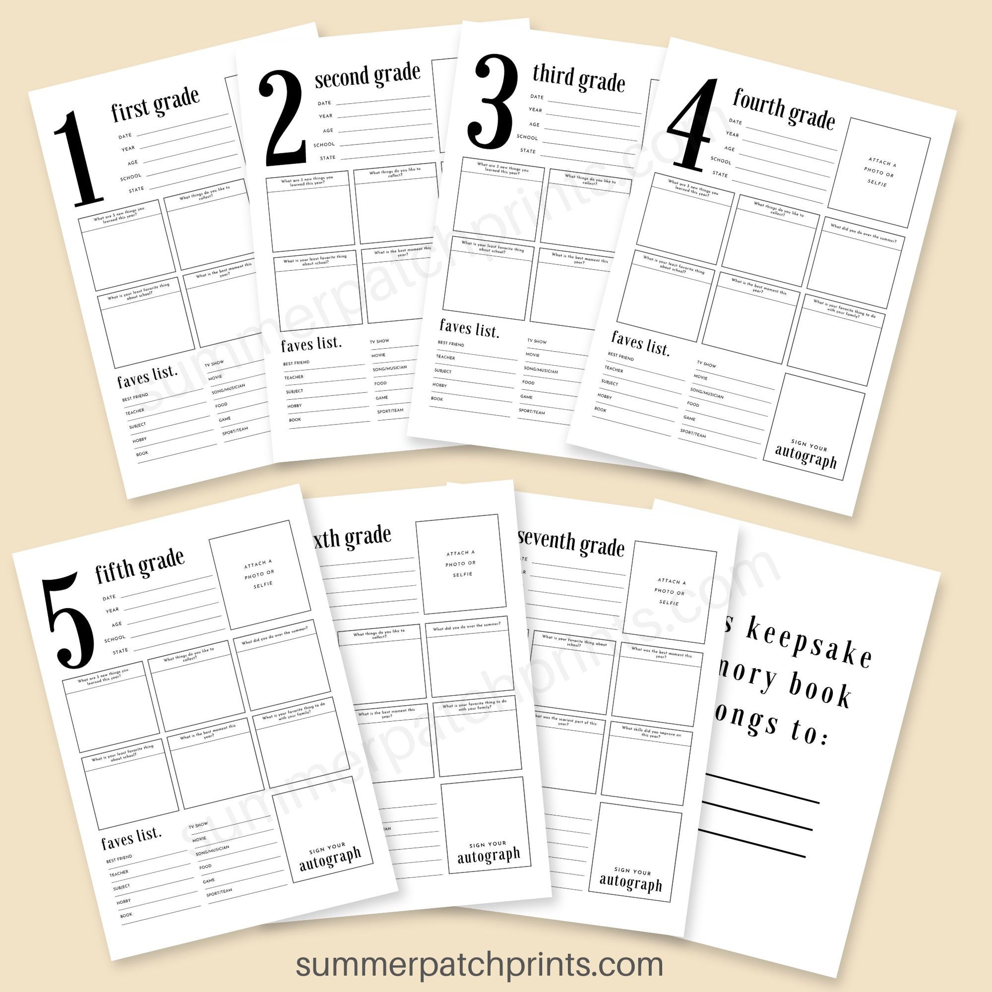 Printable Grade Memory Book, Printable School Grade Book, Personal ...