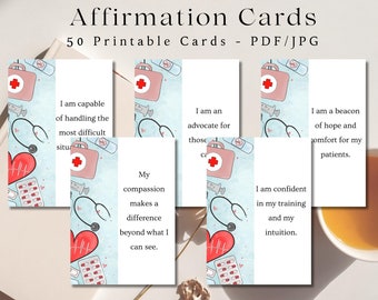 Nurse Affirmation Cards, Printable Affirmation Cards, Positive Affirmations, Daily Affirmations, Positive Nurse Quotes, Nursing Gift