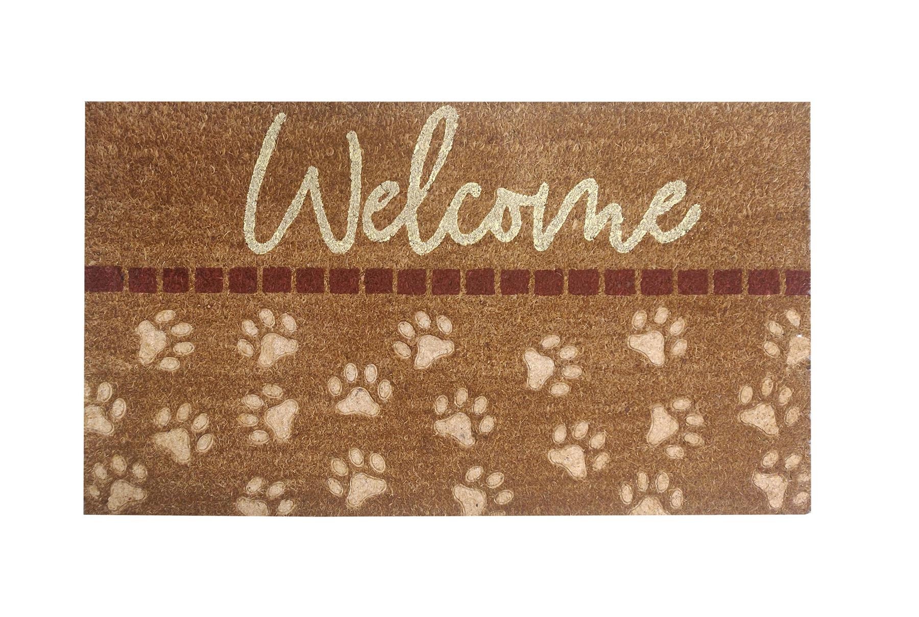 Large Embossed Coir Doormat 45 X 75cm PAW PRINTS PATTERN Natural