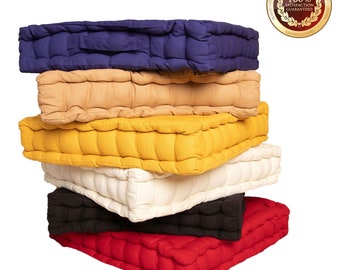 100% Cotton Chair Booster Pad 45 x 45 x 10cm Thick Firm Tufted Seat Cushion Riser Elderly Adults