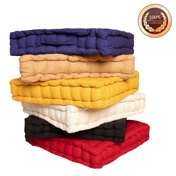 100% Cotton Chair Booster Pad 45 x 45 x 10cm Thick Firm Tufted Seat Cushion Riser Elderly Adults