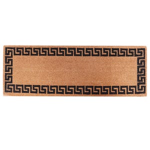 May include: A brown coir doormat with a black Greek key border.