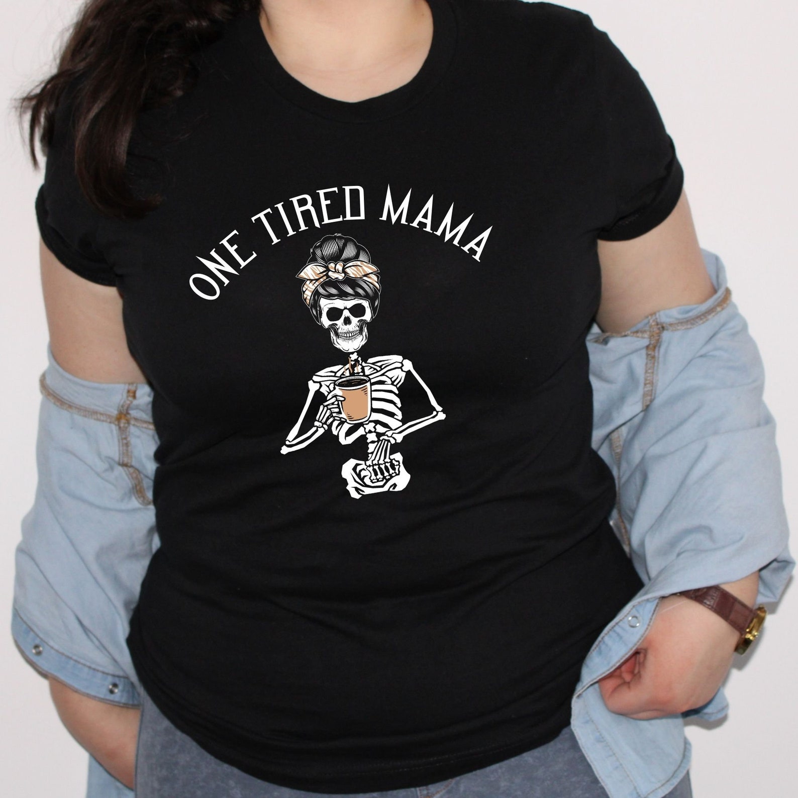 One Tired Mama SVG With Skeleton Holding Coffee Cup Emo Mama Tshirt ...