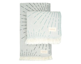 towel | Beach towel | Sauna towel | Hamam towel made from 100% premium cotton from Turkey | With sun motif | Color Turquoise & Gray | Set of 2