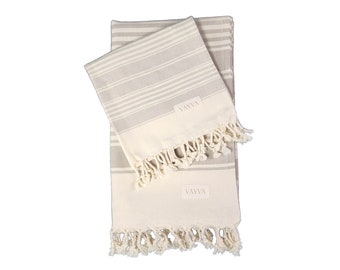 Towel set | Beach towel | Peshtemal | Sauna towel | Hamam towel made from 100% premium cotton from Turkey // cream & beige stripes