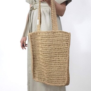 Rafia-Tasche | Strandtasche | Shopper-Tasche | gehäkelte Tasche aus 100%  Rafia / Bast | Farbe natur/braun | 35 x 40 x 5 cm | Handgemacht