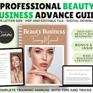 Beauty Business Beginners Manual Canva Editable Course Ebook Tutorial Trainer Educator Learn Guide Salon Management Aesthetician Training