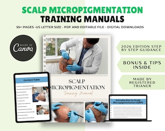 Scalp Micropigmentation Manual, Paramedical Training Manual, Cosmetic Tattooing, Scars, Edit in Canva