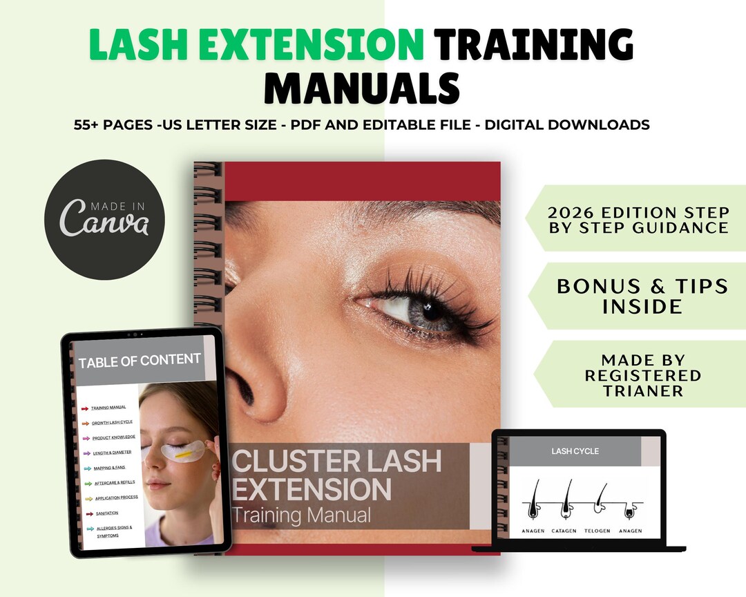 Eyelash Extension Training Manual 2026: Editable Lash Techniques, Canva ...