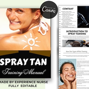 Spray Tanning Manual Canva Editable Done for You Tan Training Course Ebook Tutorial Step by Step Lesson Trainer Educator Student Learn Guide