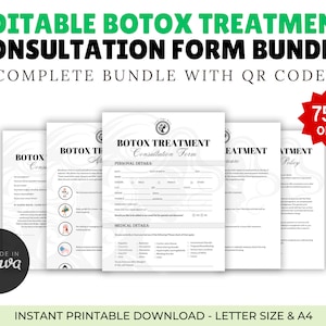 Botox- und Füllstoff-Beratungsformular, Botox-Zustimmungsformular, Kundenaufnahme, Botox- und Füllstoff-Nachsorge, injizierbare Gesichtskarte, Botox-Rekordbuch