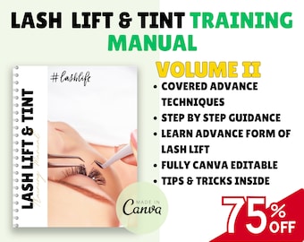 Lash Lift & Tint Editable Manual Canva Course Ebook Tutorial Step by Step Lesson Trainer Educator Student Learn Guide Template Training