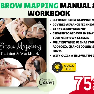 Brow Mapping Printable Manual Template Training Eyebrow Design Canva Editable Course Ebook Tutorial Lesson Trainer Educator Learn Guide