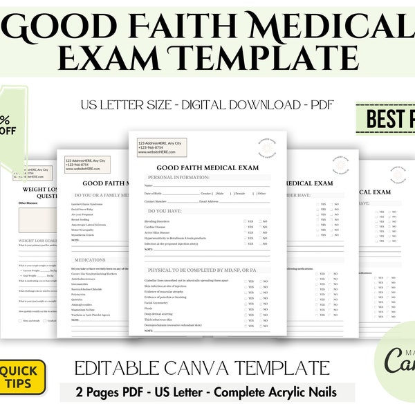 Good Faith Medical Exam Template, Aesthetic Injectables Laser Peel Good Faith Exam,Chemical Peel Filler Neurotoxin Laser GFE, Canva
