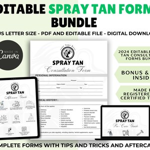 Editable Spray Tan Forms, Spray Tanning Business, Client Intake and Consent Form, Sunless Tanning Spa Consultation Form, Printable Canva pdf