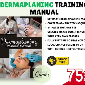 Editable Dermaplaning Manual Template Training Facial Canva Editable Course Ebook Tutorial Lesson Trainer Educator Class Learn Guide