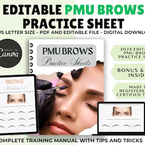 Microblading Brow Patterns, Hair Strokes Practice, Transition Patterns, Brow Design Training, PMU Practice Forms, Printable PDFs