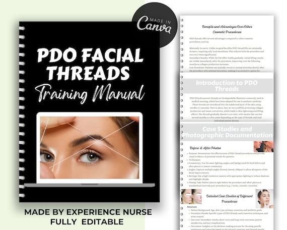 PDO Facial Threads Training Manual: Beginners Thread Lifts (Editable Canva)