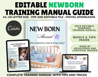 Newborn Care Training Manual: Baby Education, Doula Handouts (Edit in Canva)
