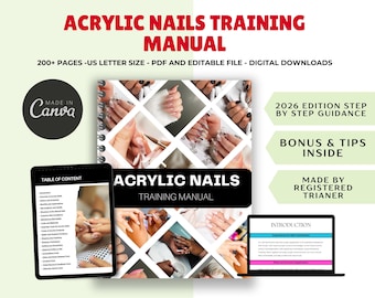 Acrylnagelcursus, e-book trainingshandleiding voor nagelstylisten, editie 2026 (bewerkbaar, pdf)