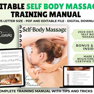 Self Body Massage Therapy Training Manual, Massage Therapy Guide, Learning Ebook Manual for Massage Therapy Students, Training manual