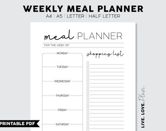 Weekly Meal Planner Printable | Menu Planner | Grocery List Printable | Meal Prep | A4, A5, Letter, Half Letter | P1 | Instant Download PDF