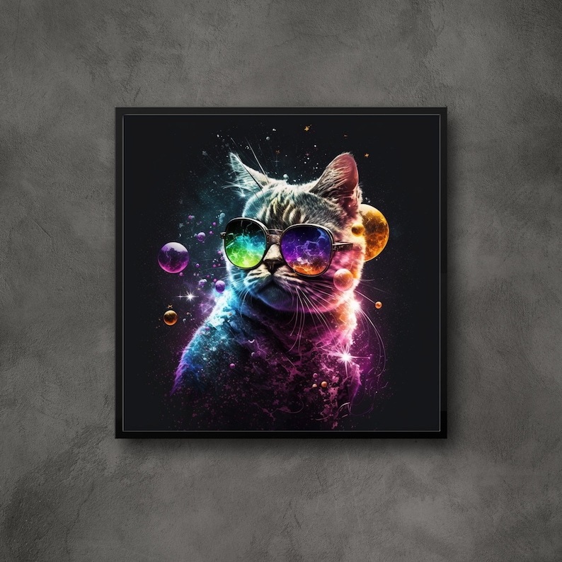 Printable Digital Cat Art, Cute Cat Wall Decor, Kitten Illustration