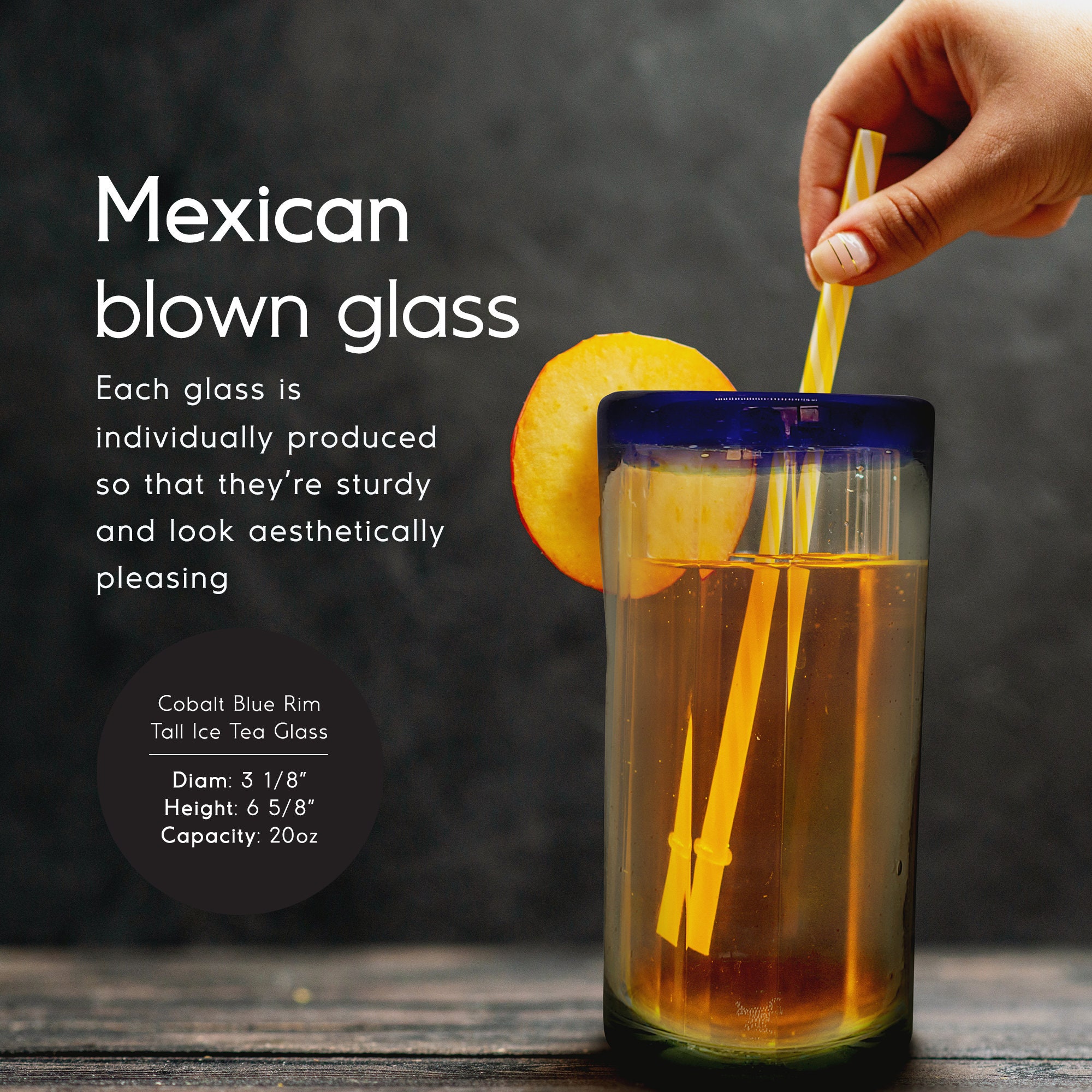 MEXHANDCRAFT Clear Blown 20 oz Tall Iced Tea Glasses, Set of 6, Mexican Handmade Glassware, Recycled Glass, Lead & Toxin Free (tall Iced Tea)