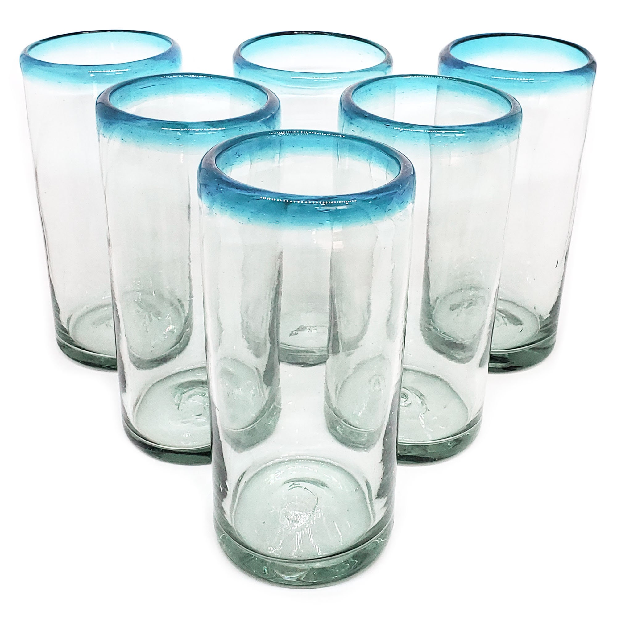 MexHandcraft Aqua Blue Rim 120 oz Pitcher and 6 Drinking Glasses  set, Recycled Glass, Lead-free, Toxin-Free (Pitcher & Glasses): Drinkware  Sets: Mixed Drinkware Sets