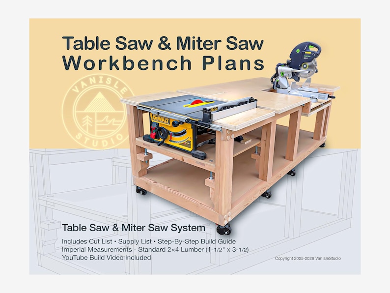 Table Saw & Miter Saw Workbench Plans (Imperial) - DIY Woodworking PDF image 2