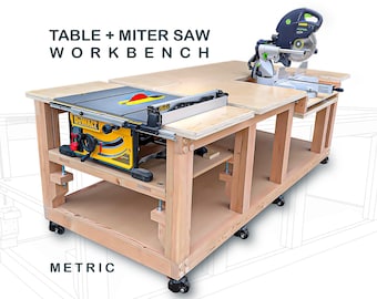 Table Saw & Miter Saw Workbench Plans (Metric) – DIY Woodworking PDF