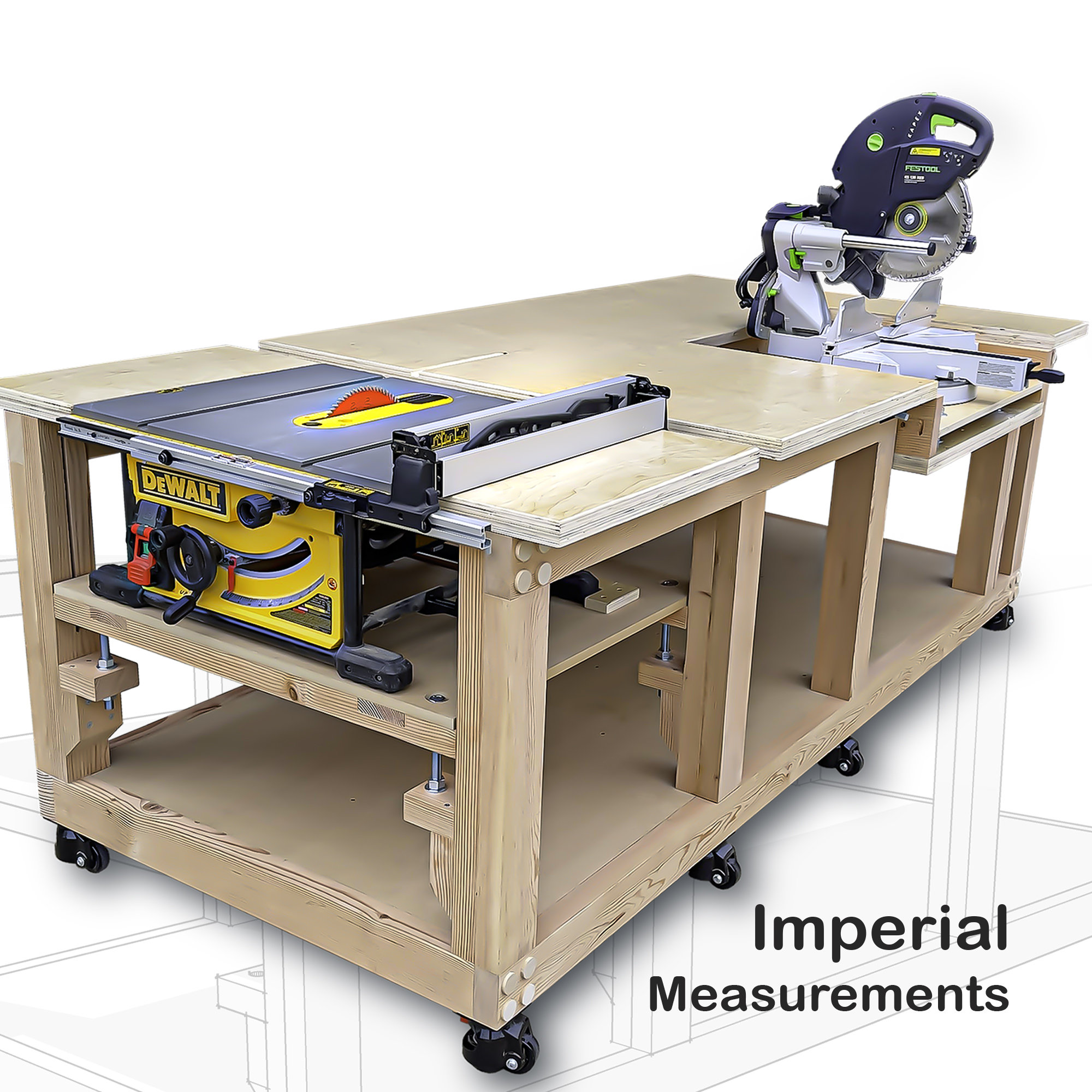 Table Saw Miter Saw WORKBENCH Plan Imperial Etsy