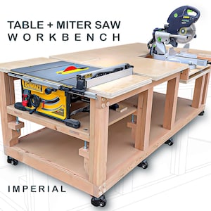 Table Saw & Miter Saw Workbench Plans (Imperial) - DIY Woodworking PDF