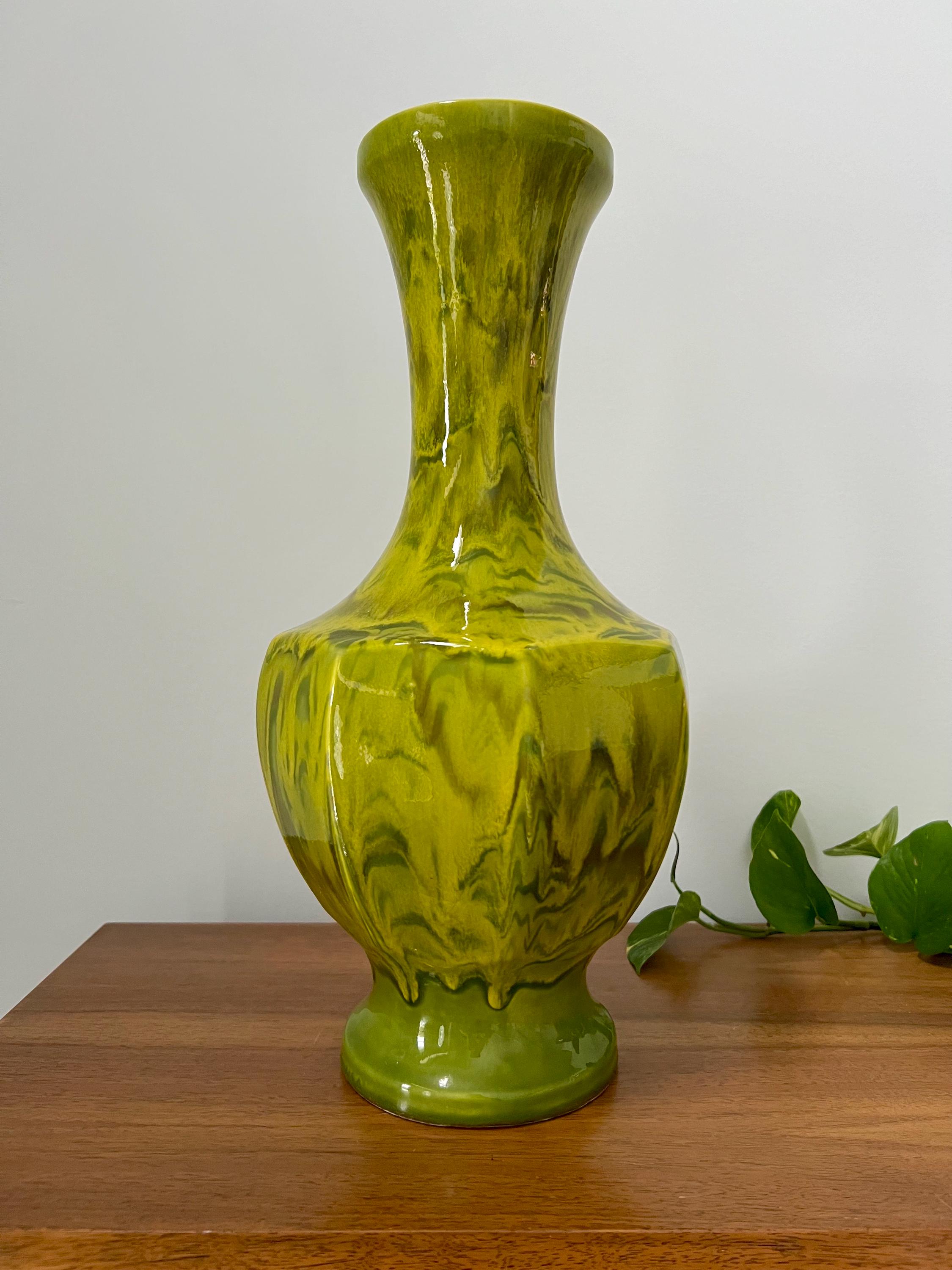 Vintage XL Green Drip Glaze Vase - Etsy