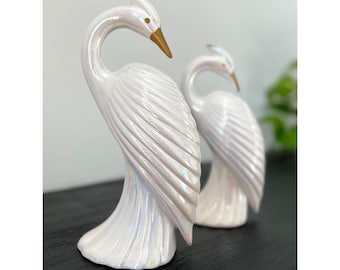 Vintage Pair of Iridescent Cranes w/ Gold Accents