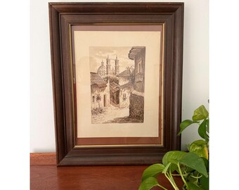 Vintage Cathedral of Santa Prisca Taxco Watercolor Sepia Tone