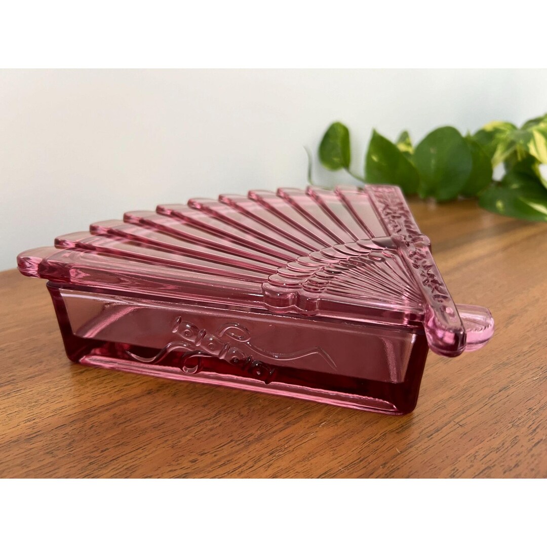 Vintage Pink Glass Fan-shaped Lidded Box - Etsy