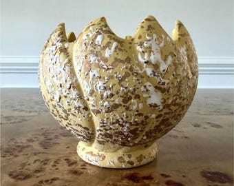 Vintage Yellow Ceramic Planter Weeping Gold Splatter