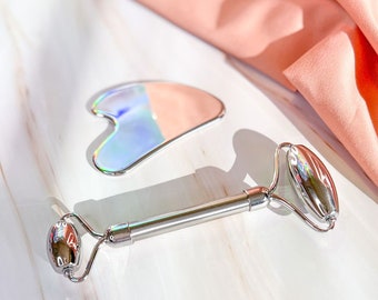 Stainless Steel Gua Sha & Face Roller Set: Cyrotherapy Beauty Tool