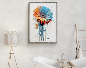 Cut Flower Graffiti Style Modern Wall Art Street Art Abstract Floral Illustration Colorful Room Decoration Creative Gift