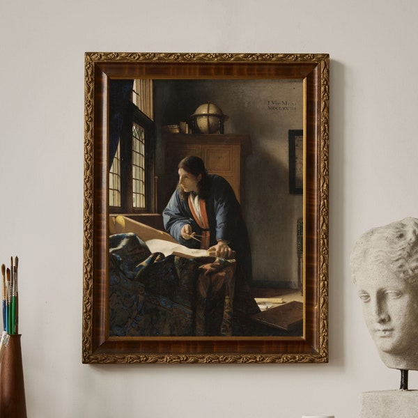 Johannes Vermeer - Der Geograph 1668 Niederlande digitaler Download von Öl auf Leinwand Wand Büro Wohndekor