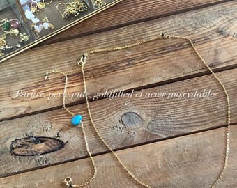 Conjunto de collar y pulsera de jade y piedra lunar: joyería de acero inoxidable bañada en oro