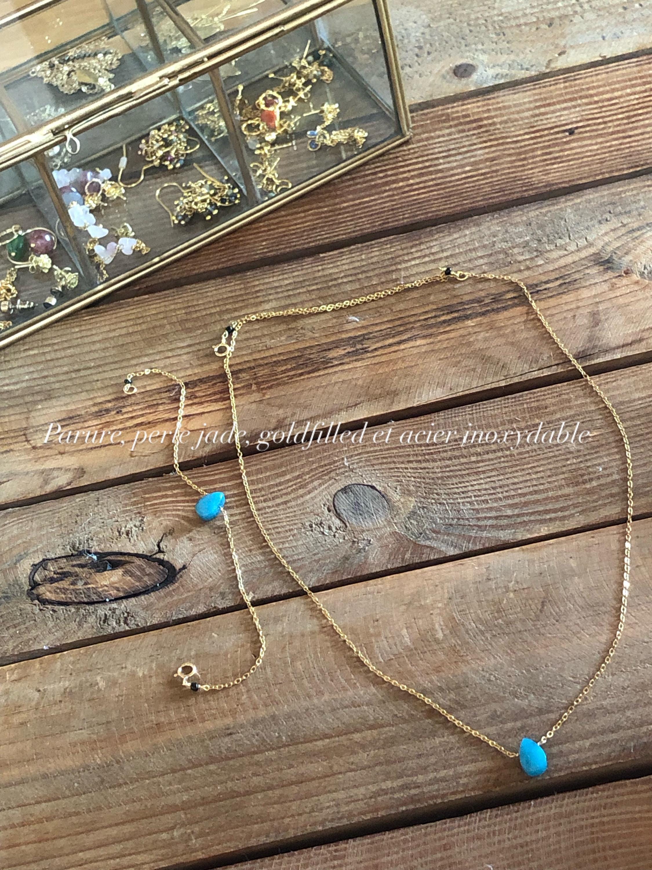Collier Vintage Plaqué Or Avec Jade Vert Et Perle - Modèle 3478, Occasion Bon état