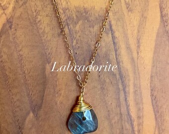 collier-chaine acier inoxydable et pendentif labradorite